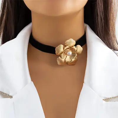 Women's Fashion Jewelry Gold Rose Flower Velvet Choker Collar Necklace 1-288 • $11.66