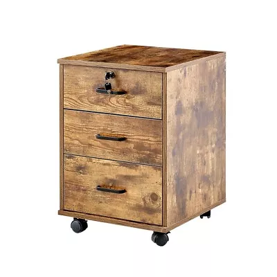 Brown Filing Cabinet Office Cabinet Organizer File Storage 3 Drawer Rolling • $74.99