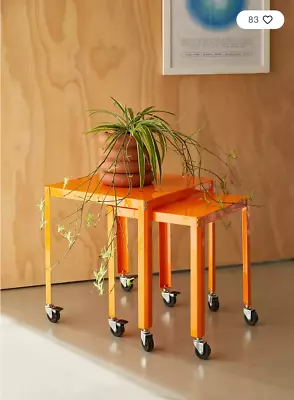 New In Box Urban Outfitters Ryan Nesting Orange Rolling Coffee Table • £71.26