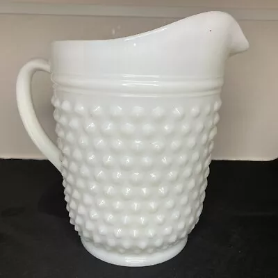 Anchor Hocking Hobnail White Milk Glass Pitcher By 65 Oz  8  Tall - Vintage • $19.99