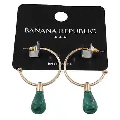 Banana Republic Gold Hoop Earrings With Green Malachite Teardrop #BRE13 • $9.99