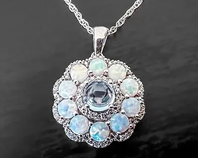 JWBR Lab-Created Fire Opal Blue Topaz White Sapphire Sterling Silver Necklace • $118.75