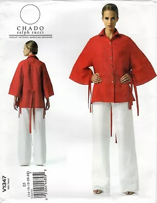 Vogue V1347 CHADO For RALPH RUCCI Button Front Shirt W Ties Wide Pants Sz 14-22 • $44.95