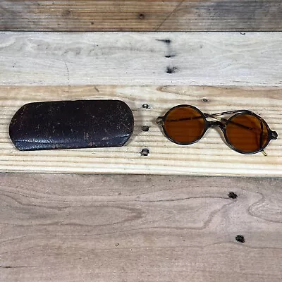 Antique 1920s Wilson Tortoise Shell Sunglasses Amber Lenses Motorcycle Steampunk • $100