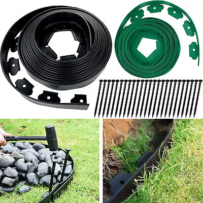 5-10Metre FLEXIBLE GARDEN BORDER GRASS LAWN PATH EDGING WITH PLASTIC PEGS STURDY • £14.95