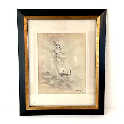 Vintage Ltd Ed Print Guardian Angel Of The Sea Signed Framed Storm Seascape Ship • $49