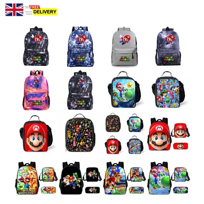 UK Kids Gift Super Mario Bros Backpack Preschool Mario Luigi Lunch Bag Gift • £9.29