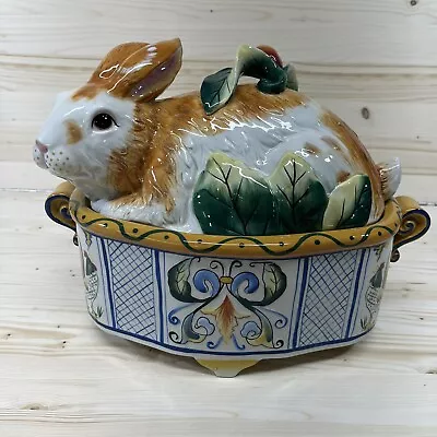 Fitz & Floyd Ricamo Rabbit Tureen With Ladle In Box 63/457 2005 Easter Decor • $90
