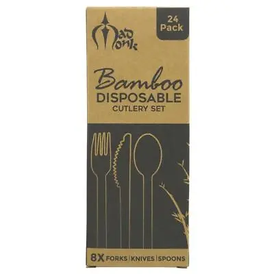 Mad Monk | Bamboo Cutlery Set - 24 Pieces | 1 Set • £12.19
