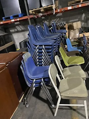 School Hard Plastic Metal 2 Chairs Set Kids Student Stackable 15” Seat Vtg Virco • $10