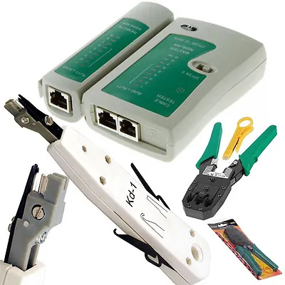 RJ45 Ethernet Network Cat5e Cat6 LAN Cable Tester Punch Down Crimping Tool Kit • £12.95