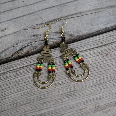 Maasai Market African Kenya Jewelry Brass Masai Beads Rasta Earrings 628-20 • $12.99