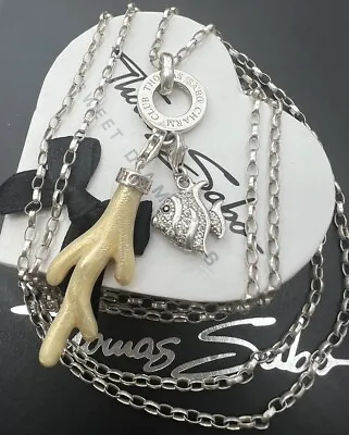 Thomas Sabo Kette 90& Carrier &Riesen Koralle &Pave Fisch Charm Anhänger Rarität • $327.76