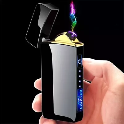 Usb Electric Lighter Finger Print Touch Fire Plasma Double Arc Windproof Metal • £7.99