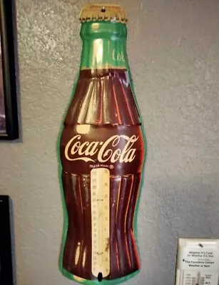 Vintage Metal Coca Cola Bottle Sign Missing Thermometer • $50