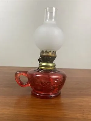 Miniature Red  7  Glass Fruit Finger Kerosene Oil Lamp Frosted Chimney Hong Kong • $9.57