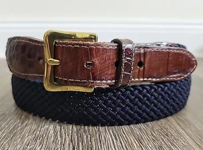 Martin Dingman Woven Belt Stretch Croc Embossed Leather-Trim Men's 38 Surcingle • $20.43