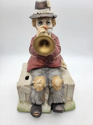 WACO Melody In Motion Willie The Trumpeter Hobo Clown Music Box Porcelain *VIDEO • $59.99