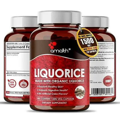 Organic Liquorice Root Powder Glycyrrhiza 1500mg Capsules - 120 Pills - Skin • £15.59