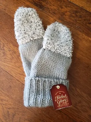 Faded Glory NWT Women's Cozy Marled Pop Top Glove Fingerless Mittens Knit Gray • $10