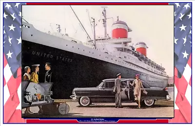 OCEAN LINERS 2116 - SS United States 1955 Cadillac 11 X 17 Print • $10.99