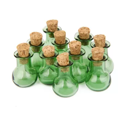 10PCS Glass Cork Bottles Flat Base Jars Vial Wishing Bottle DIY Pendants Green • $8.04
