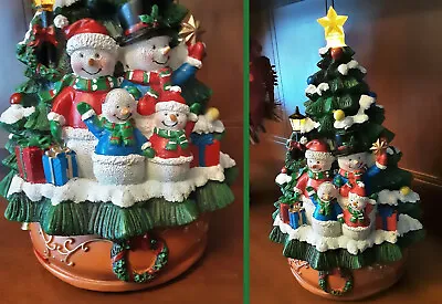 Snowman Family Lighted Tabletop Christmas Tree Wind-up Music Box • $31