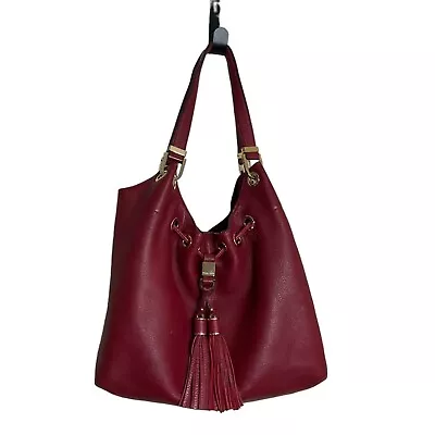 Michael Kors Handbag Camden Red Maroon Leather Drawstring Bucket Bag W/MK Tassel • $39.95