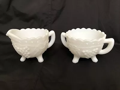 Vintage Imperial Milk Glass Creamer Sugar Tripod 3 Footed Paneled Grape • $8