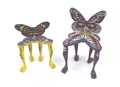 Pair Miniature Wood Carved Painted Chairs Pedro Friedeberg Mexican Butterflies • $2795