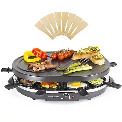 Traditional Raclette Grill 8 Person 8 Pans And Spatulas Adjustable Andrew James • £44.99