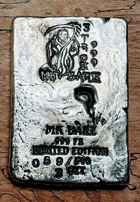 MK Barz 3 Troy Oz Grim Reaper Silver Wafer Bar - .999 Fine Silver! Unique! • $112.99