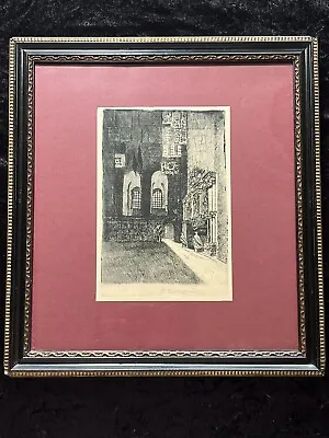 £20 • Buy Original Etching. Castle/Great Hall Interior Scene. Fireplace. Signed. Framed.
