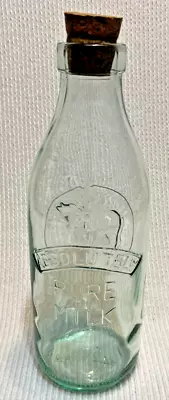 Absolutely Pure Milk Bottle W/ Cork Made In Italy. 1 Qt. Quart Embossed Cow. • $21.95