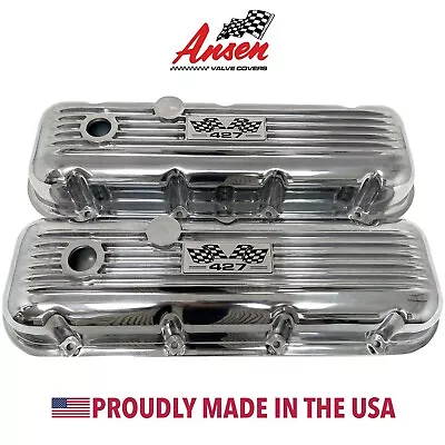 Big Block Chevy 427 Flag Logo Valve Covers Classic Finned - Polished - Ansen • $245