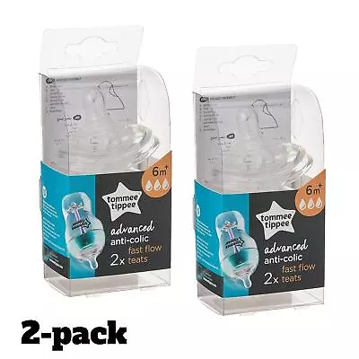 2 X Tommee Tippee Advanced Anti-Colic Baby Bottle Teats Fast Flow 6m+ BreastLike • £7.99