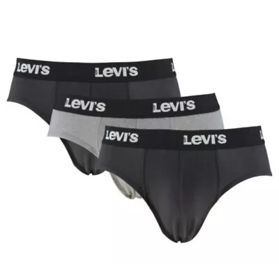 Levi's 3 -Pack Solid Basic Men's Briefs Black /Grey Double Layered Lewis • £11.23