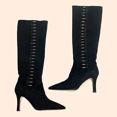 NEW Manolo Blahnik Black Suede Knee High Boots • $300