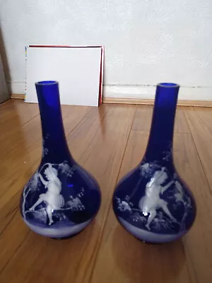 A Pair Of Blue Glass Vases From Circa 1950 - Perfect Condition • £20