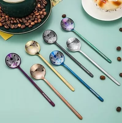 2023 7pcs Starbucks Coffee Mugs Cups Spoon Set Colorful Stainless Steel 304 Gift • $26.32