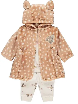 George Baby Girl Disney BAMBI Pyjama & Fleece Dressing Gown 3 Piece Set New • £21.99