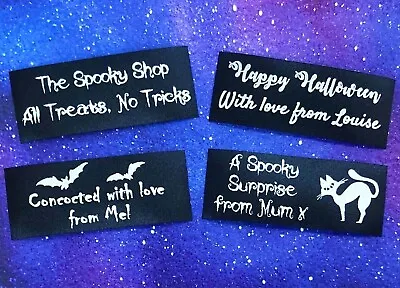 Halloween  Handmade  Personalised Iron-on Craft Labels For Fabric Black Satin • £7