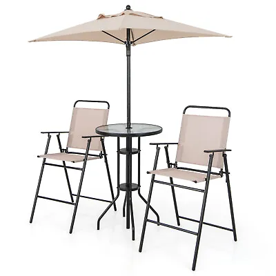 Patio 4PCS Bistro Set Folding Counter Height Chairs Round Bar Table& Umbrella • $139.98
