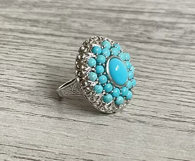 Designer EA 925 Signed Affinity Gems Sterling Silver Turquoise Cluster Ring Sz 8 • $68.51