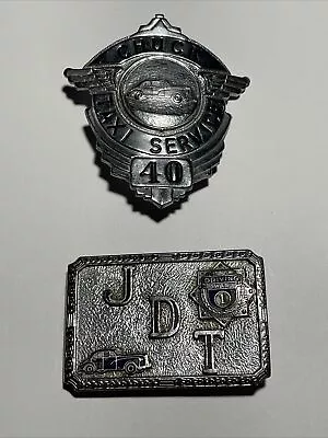 Vintage Original TAXI SERVICE Badge And Safe Driving Buckle HOOK-FAST • $49.99