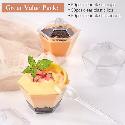 Mini Plastic Dessert Cups With Lids & Spoons Parfait Pudding Serving Cups 50Pack • $27.36