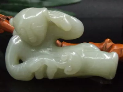 Antique Chinese Nephrite Celadon-Hetian OLD Jade LUCK-BOY Statues Qing Dynasty#3 • $49.99