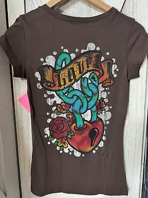 New Vocal Apparel Womens Crystal Brown Heart LOVE Shirt S Small • $20