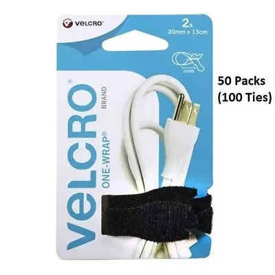 Velcro One Wrap 20mm X 13cm - 50 Packs - 100 Black Cable Ties Reusable Wraps • £27.99