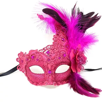 Women's Masquerade Feather Mask Venetian Halloween Wedding Mardi Gras Costumes • $19.95